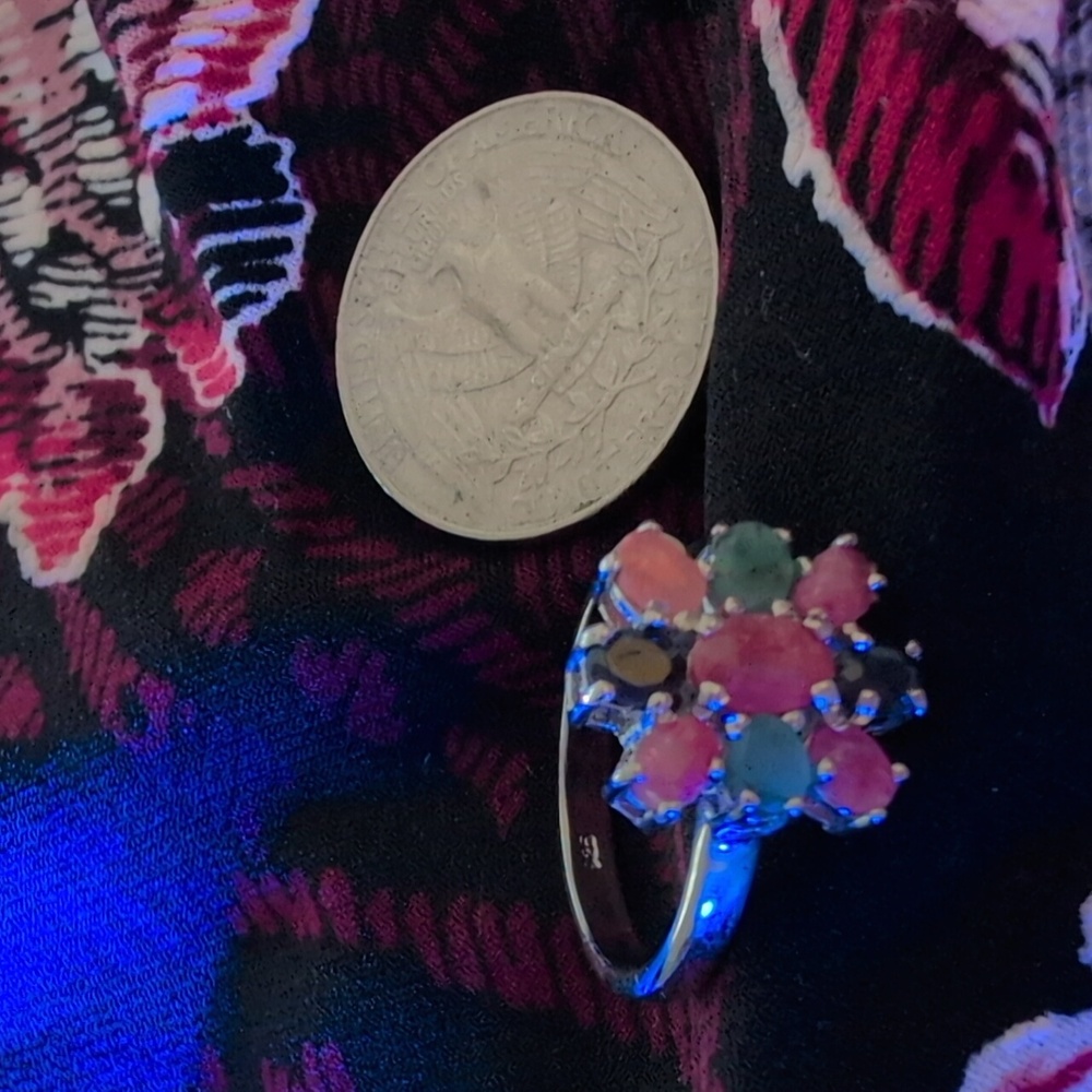 Sterling Silver Multi-Stone Flower Ring - Picture 3 of 3